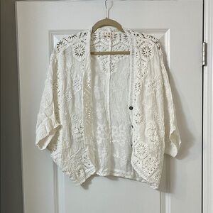 POL White Crochet Cardigan